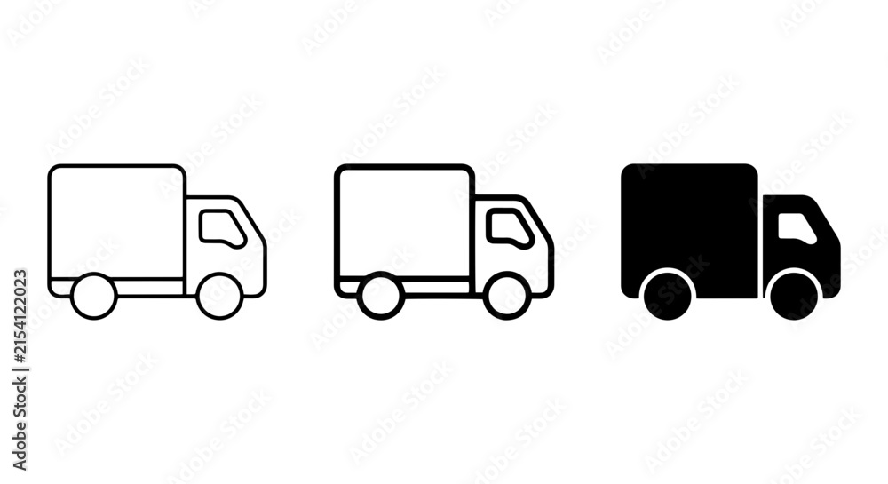 Fototapeta premium Delivery Truck Icons, Logistics Vehicle Symbols, Shipping Van Graphics, Transportation Vector Set