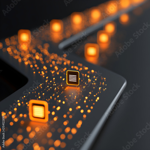 Abstract 3D neural network visualization with amber data nodes on dark technology background, artificial intelligence concept for tech banners and digital transformation