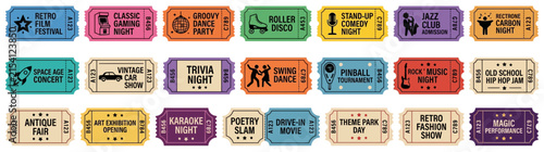 Vintage Event Tickets Collection: Retro Entertainment, Concerts, Parties & Shows
