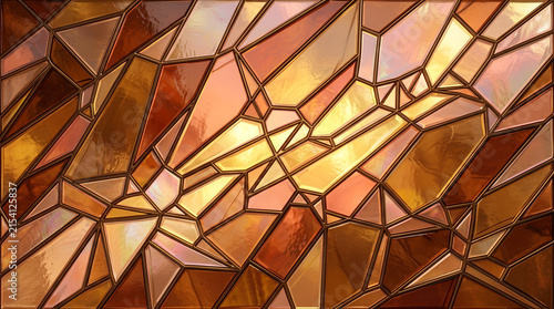 Stained Glass Panel with Amber and Gold Geometric Shards and Dark Lead Lines Featuring Abstract, Design, Pattern with Art