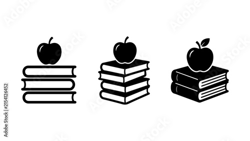 Educational Stack of Study Books with Fresh Apple Icon