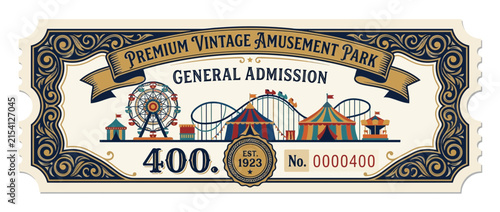 Vintage Amusement Park Ticket - General Admission - Retro Funfair Entry Pass
