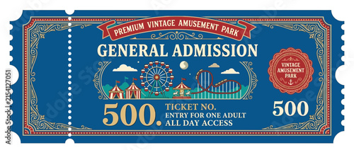 Vintage Amusement Park Ticket - General Admission - Retro Funfair Entry