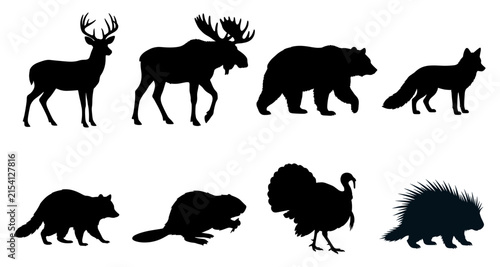 Photography Wild forest animal silhouette collection featuring deer moose bear wolf fox beav