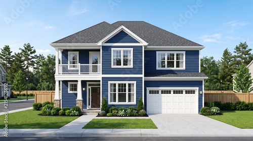 Modern two story blue house exterior with balcony blue siding dream home