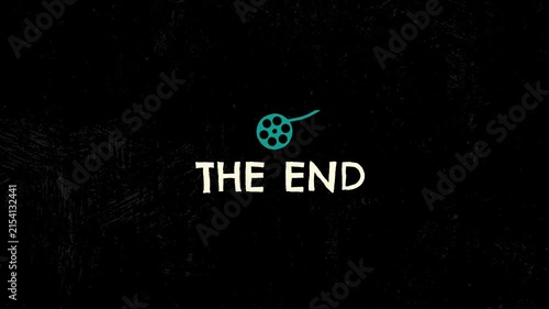 Animated film ending scene with 'The End' text and film reel icon