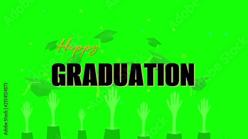Graduation celebration with flying caps and hands raised in victory