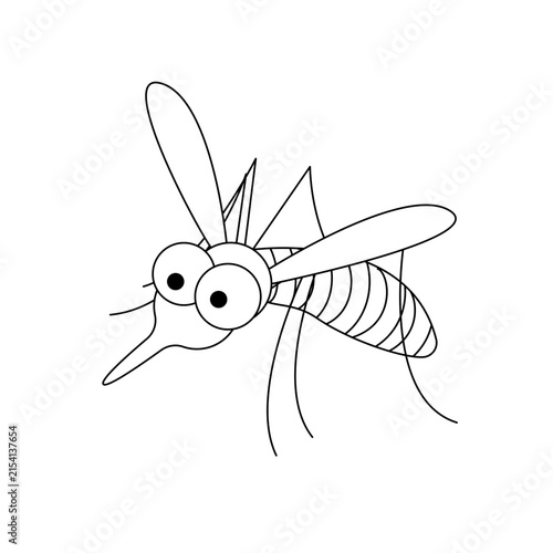 Foto モノクロ線画で描かれた大きな目玉の蚊のキャラクター | 学習用プリントやチラシの挿絵