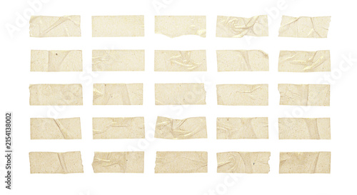 Foto Set of adhesive tape strips isolated on transparent background, various pieces o
