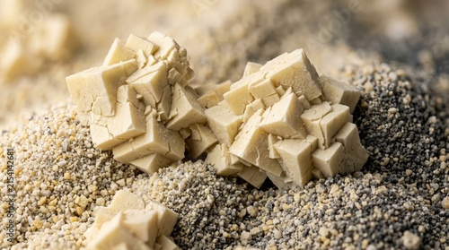 Cerium Oxide Crystals Forming Pale Yellow Cubic Clusters and Granular Micro Dunes