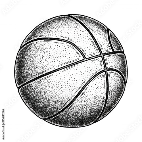 Detailed ink stippling illustration of a basketball isolated on transparent background for sports graphic design