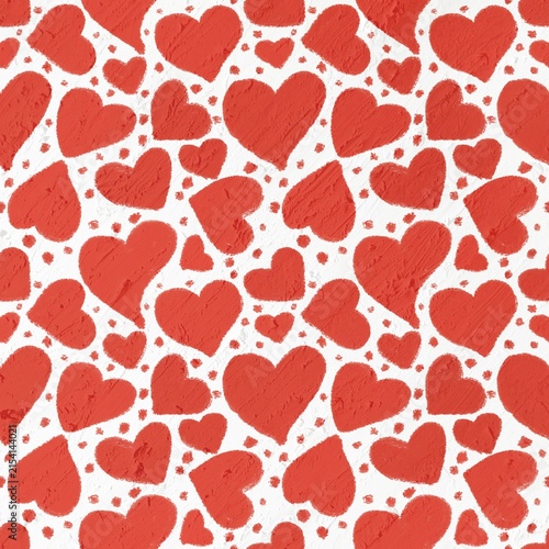 Fotografía Romantic red hearts seamless pattern background featuring realistic oil paint im