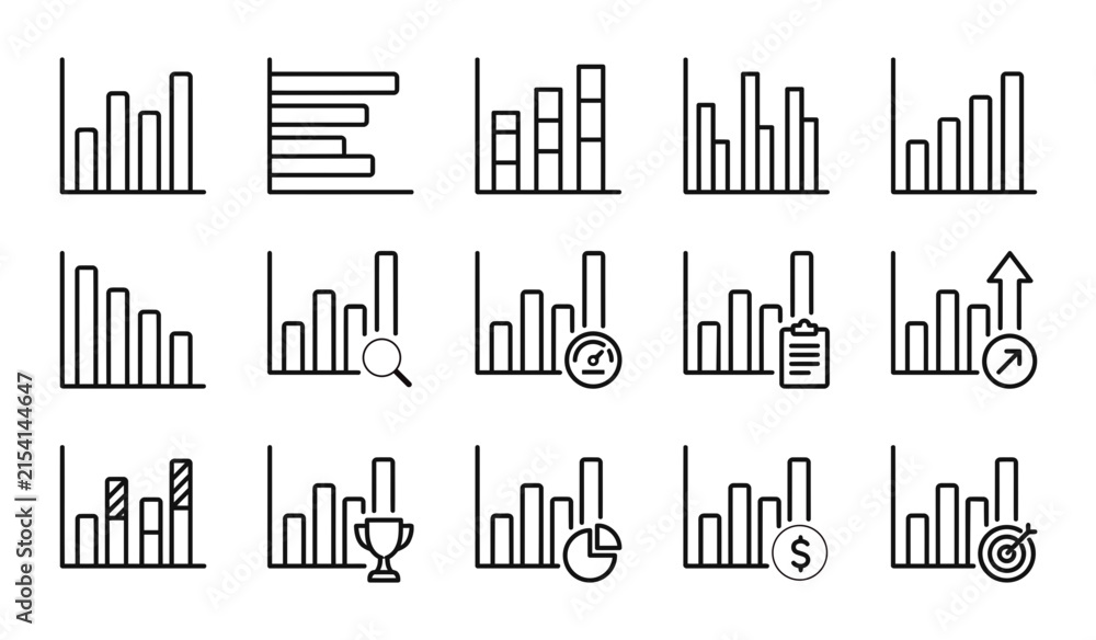 Obraz premium Upward growth bar chart icons in flat design Vector