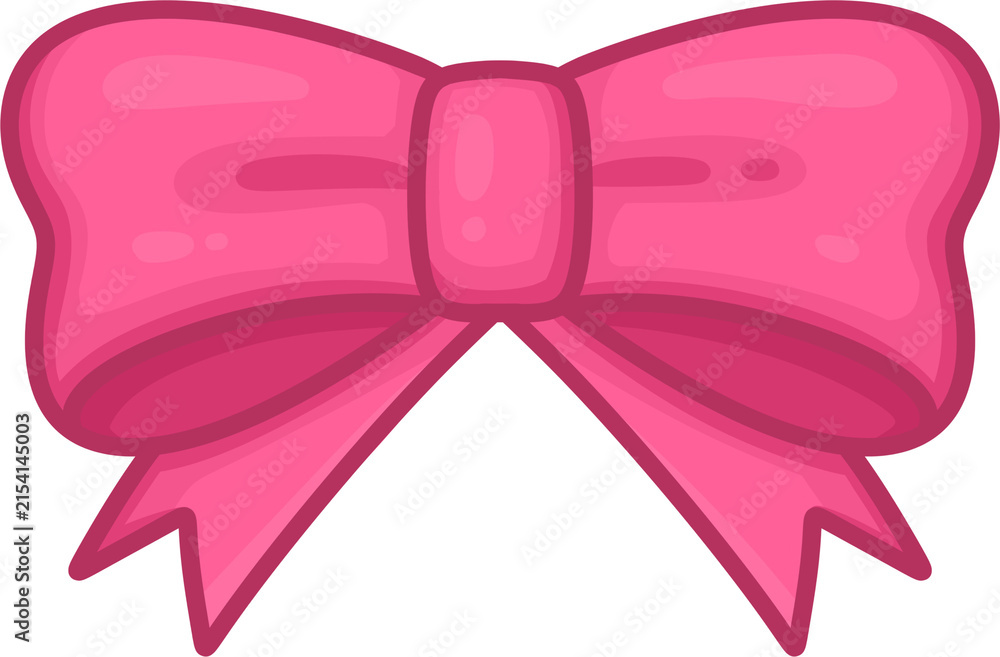 Fototapeta premium Pink ribbon bow with shiny highlight and gradient, cartoon vector illustration
