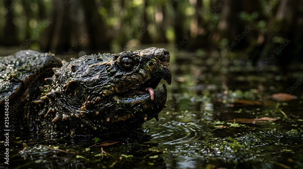 Fototapeta premium aligator snapping turtle closeup on mangrove area