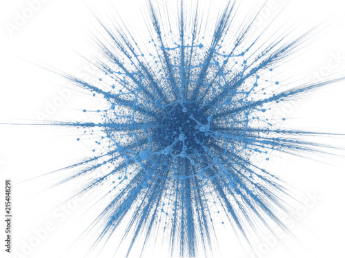 Abstract blue neural network sphere with nodes and connections isolated on transparent background for technology