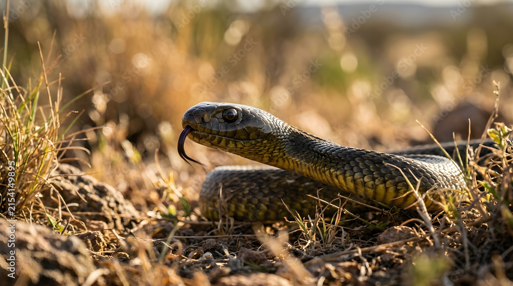 Obraz premium inland taipan (Oxyuranus microlepidotus) snake being alert