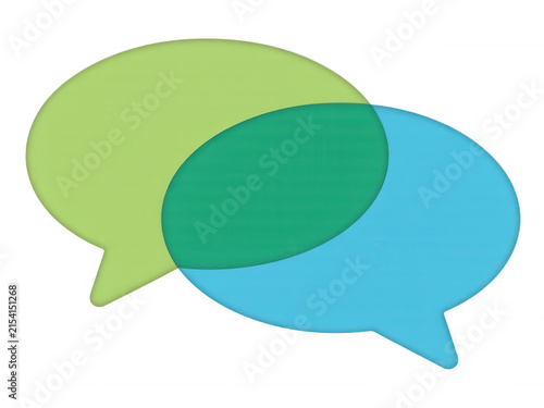 Two overlapping vibrant speech bubbles isolated on transparent background for digital communication design assets