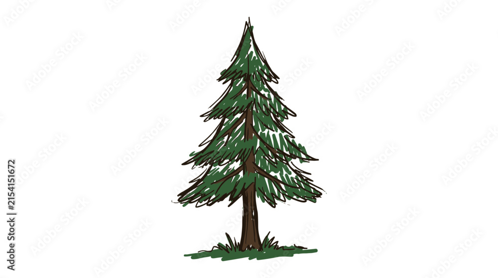 Obraz premium Charming 2D Vector Illustration of a Lone Coniferous Pine Tree Isolated on a Minimalist Background