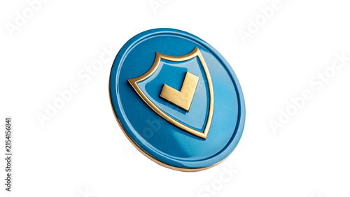 Canvas Print Blue fantasy round shield with gold emblem isolated on transparent background fo