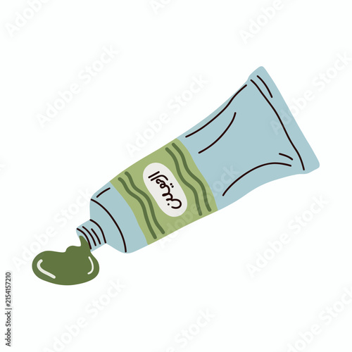 Tube of Green Cream Squeezed Out Isolated