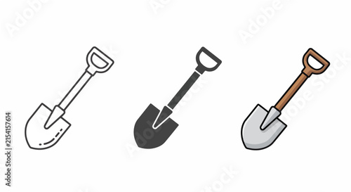 Gardening shovel tool vector icon set - Flat icon, outline, glyph, linear, logo template - SVG icon - Black Icon, PNG icon- Clipart, sticker - icon set