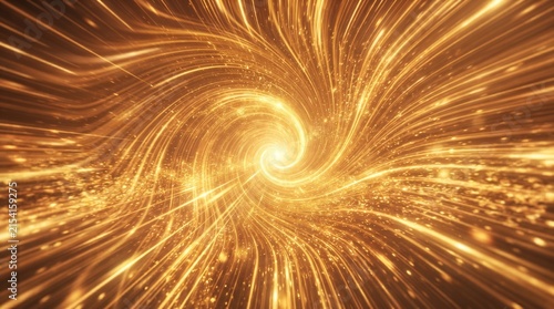 Dynamic golden energy vortex abstract, illustrating rapid flux of digital currents and complex economic momentum within a futuristic technological landscape