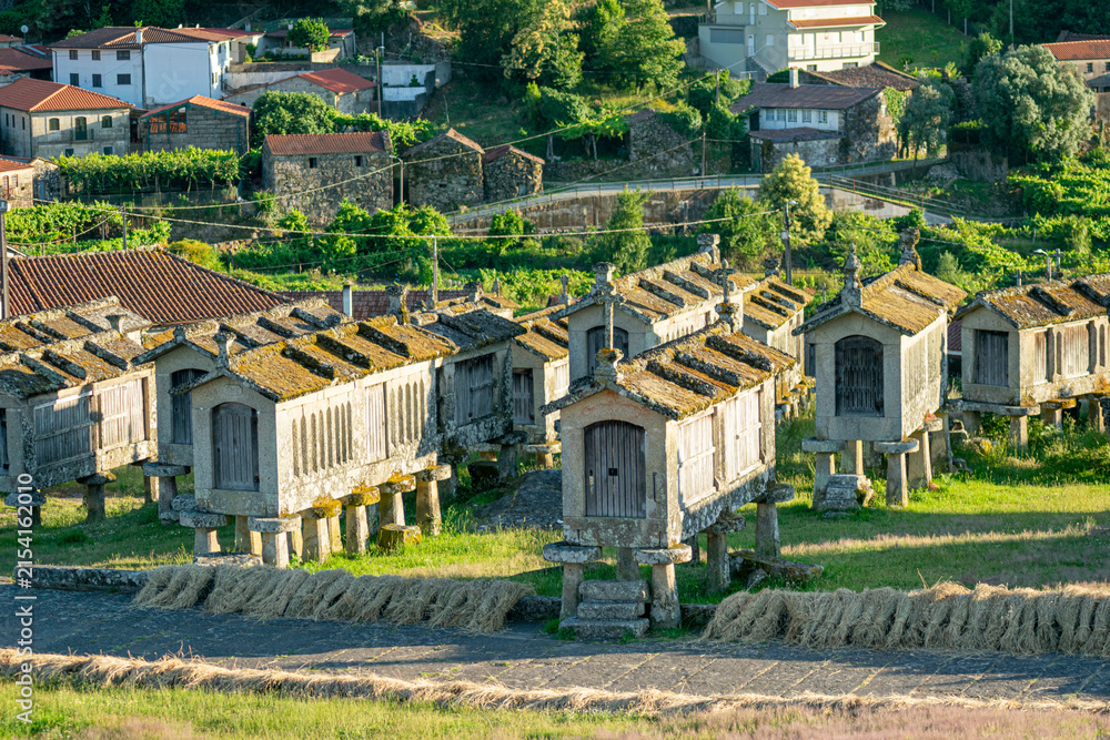 Fototapeta premium Lindoso traditional stone granaries in a rural village The Concept of heritage and agriculture