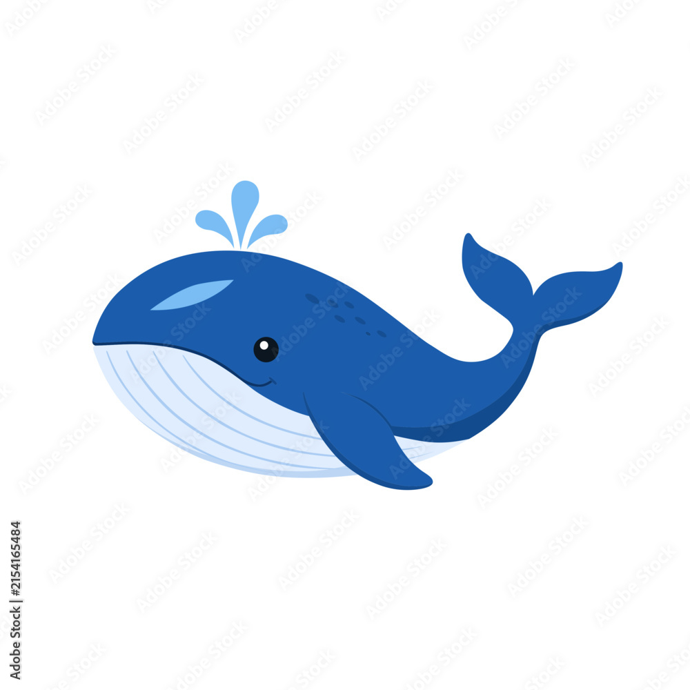 Obraz premium Cute Blue Whale Marine Animal Vector Illustration Isolated on White Background