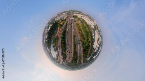 Drone aerial view of Birmingham Spaghetti Junction, tiny planet view