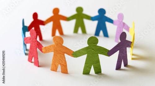 Colorful Paper Chain People Holding Hands in a Circle.