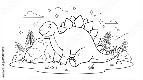 Cute Stegosaurus Dinosaur Coloring Page for Kids