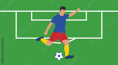 Obraz na plátně Soccer Player Free Kick Pose Vector Illustration