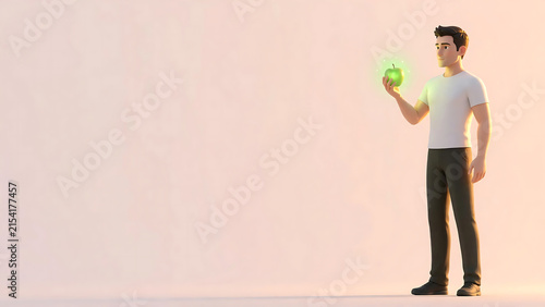 Man Holding a Glowing Green Apple Representing Health and Innovation