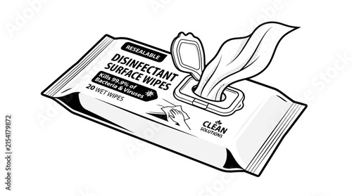 Foto Disinfectant wipes package vector illustration provides surface cleaning and antibacterial sanitization for hygiene