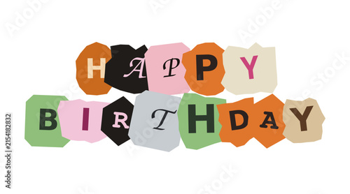 Canvas Print Happy birthday text made from colorful paper scrap letters