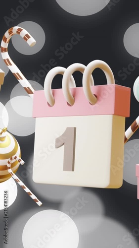 Animation of calendar with 1 number date and christmas decorations