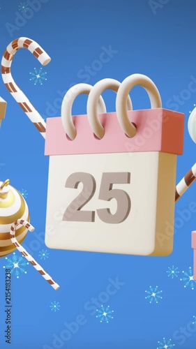 Animation of calendar with 25 of december date and christmas decorations