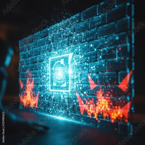 Digital firewall protection data security concept circuitry and cyber defense
