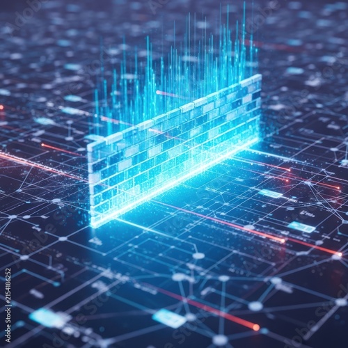 Digital firewall abstract representation of network security and data protection