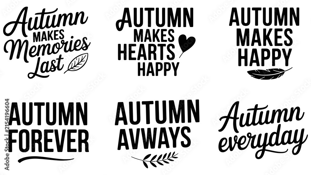 Obraz premium Autumn lettering quotes set, fall typography vector, seasonal hand drawn text Editable Vector