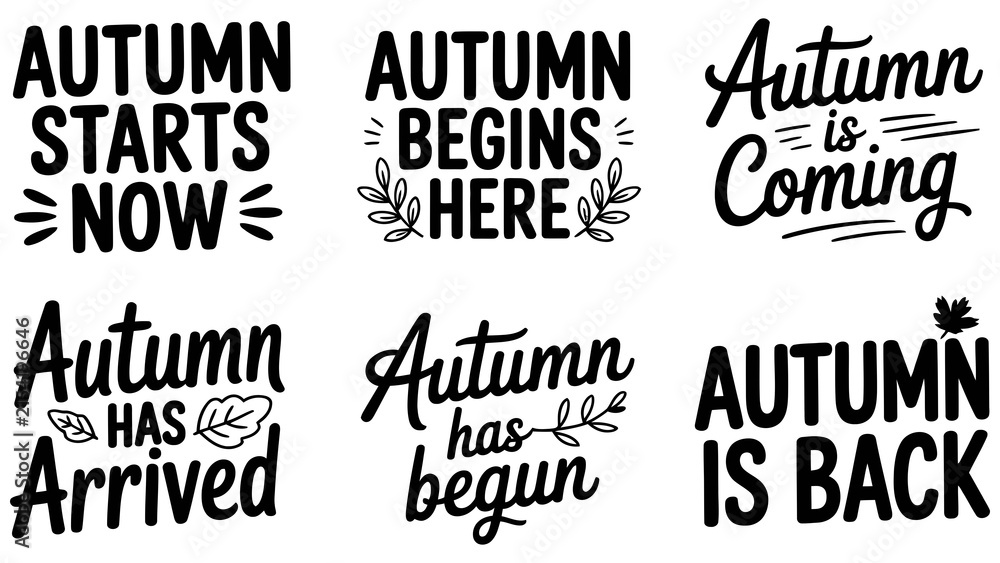 Obraz premium Autumn lettering quotes set, fall season typography, 6 black vector phrases Editable Vector
