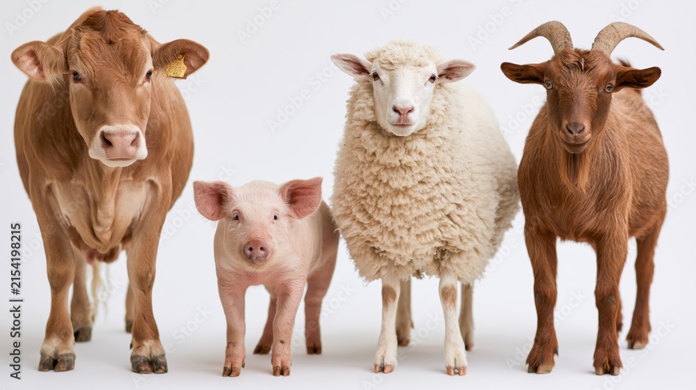 Obraz premium The Farm Animals Portrait: Cow, Piglet, Sheep, and Goat in Studio