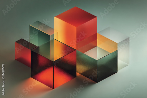 Minimal Transparent Geometric Composition with Layered Colorful Shapes