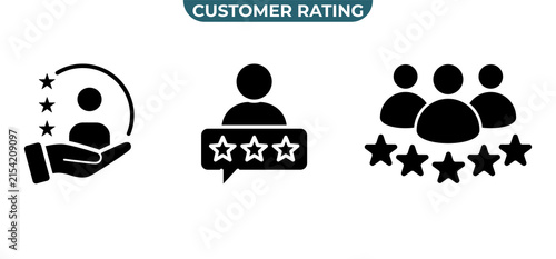 Customer rating icon set with five stars feedback review satisfaction agent support vote experience vector glyph