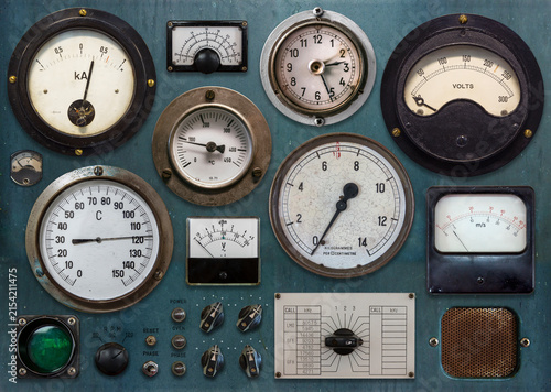 Old panel of dials meters and gauges