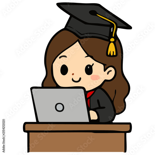 Cute Female Graduate Cartoon Vector Character
