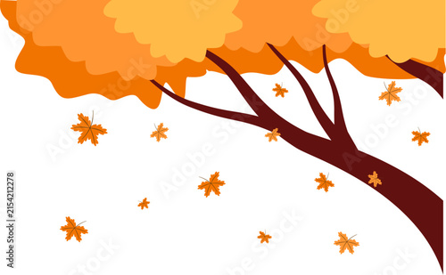 Autumn Leaves Falling From Tree Vector Illustration