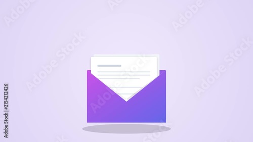 Purple envelope with white paper flap for messaging and email