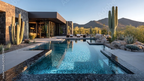 swimming pool at the bank of the luxurious beach glass platted with sierra blue water abstract backgroiund 